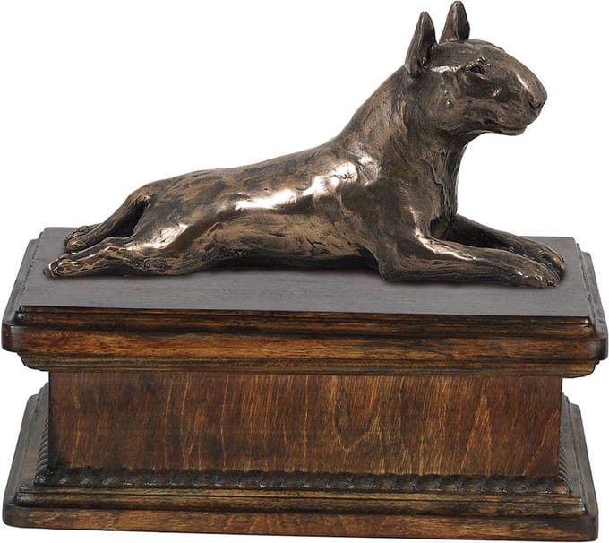 Elegante urn hond voor Bull Terrier as met beeldje van hond