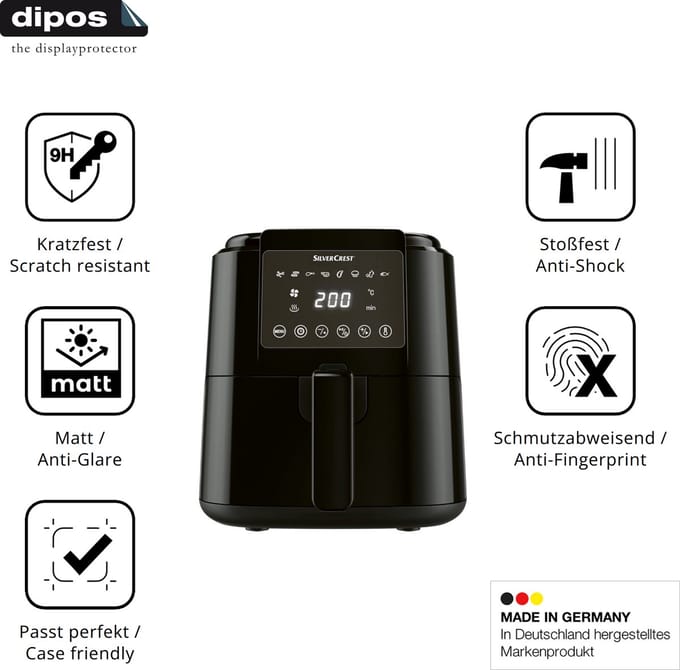 dipos – 2x Matte Pantserfolie geschikt voor SilverCrest SHFD 1400 C1 | 9H Screenprotector