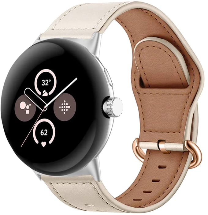 Strap-it Modern leren bandje geschikt voor Google Pixel Watch 5 (45 mm) / 4 (45 mm) / 3 (45 mm) - Beige
