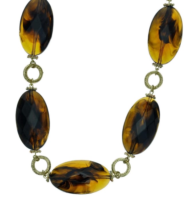 Behave - Ketting - Goudkleur - Bruine Kralen - 73,5 cm