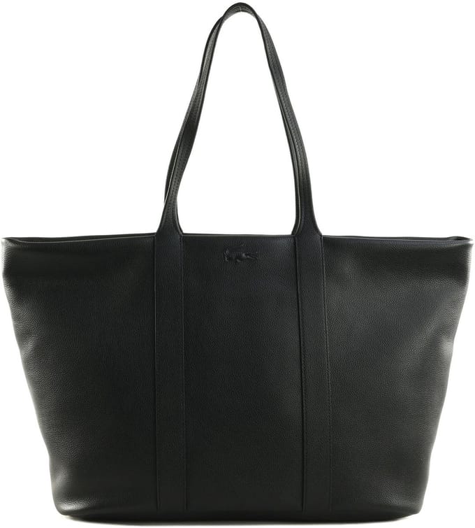 LACOSTE Leren Shopper Schoudertas Shopping Bag Noir Zwart