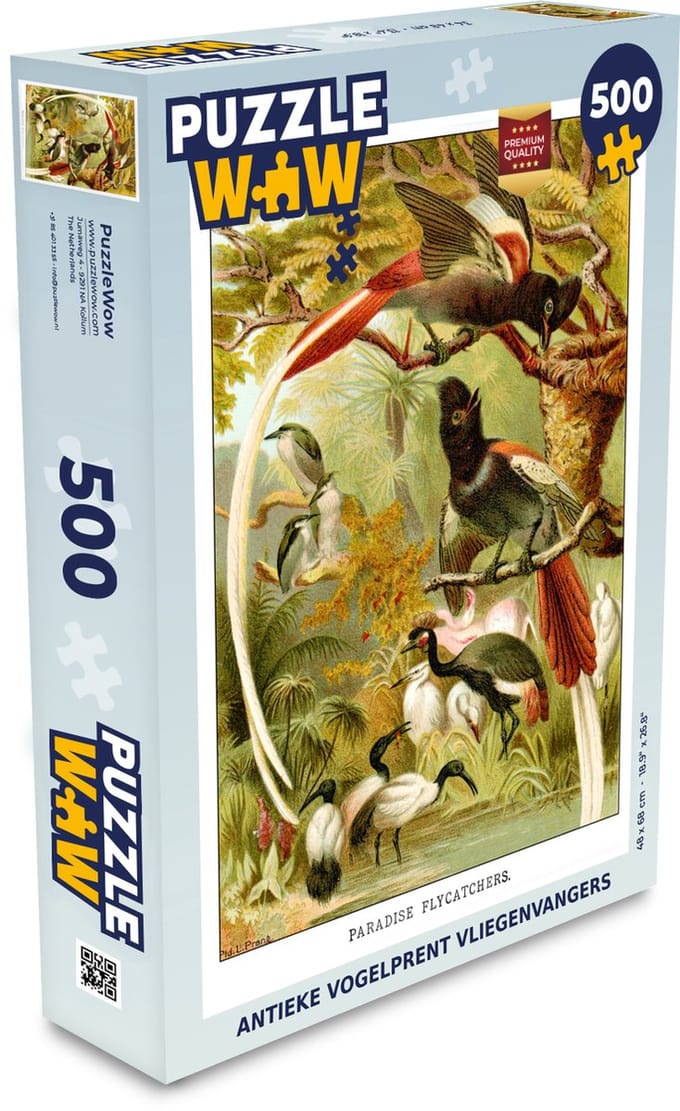 Puzzel Antieke vogelprent vliegenvangers - Legpuzzel - Puzzel 500 stukjes
