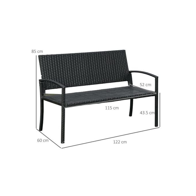 Banc de jardin - MUVOE - 2 places - Polyrotin - Structure en acier - Résistant aux UV noir