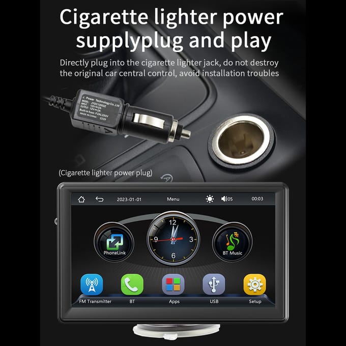 Draagbare Auto MP5 Speler met 7-Inch HD Scherm, Ondersteunt CarPlay, Android Auto, MirrorLink, AHD black