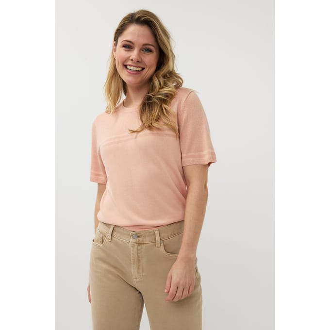 EsQualo Sweater S/slve Stripes Lurex Light Apricot Größe: S | Hemden Outlet | Damen | Orange