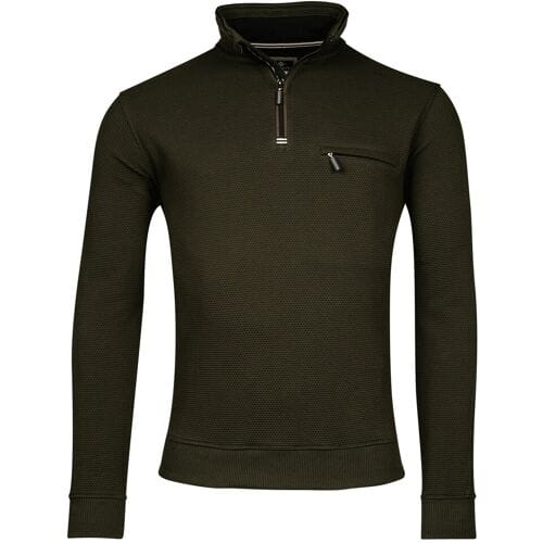 Baileys Trui Uni Color High Low Texture Sweat Half Zip Interlock Donker Groen / male
