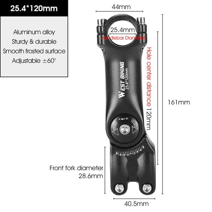 Tige de guidon de vélo réglable, Angle Variable de 60 degrés, en alliage d'aluminium, rehausseur de guidon de vélo de route 25.4-100mm