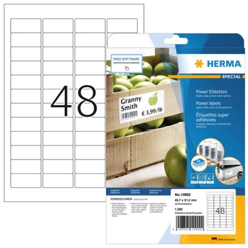 Herma Power Etik. wit 45,7x21,2 25 Bl. DIN A4 1200 stuks 10902
