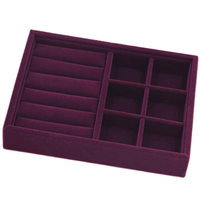 Elegante fluwelen stapelbare sieradenvitrine, paars as described
