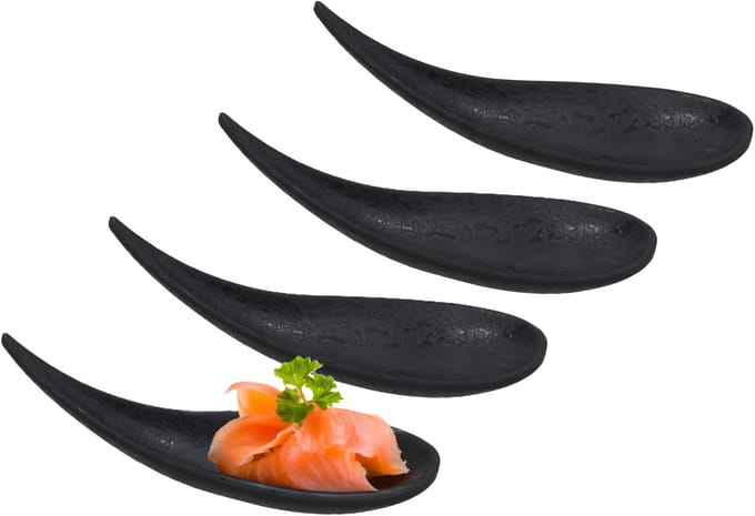 Gerimport Amuse/aperitief lepel set - hapjes/tapas - 4x stuks - zwart - melamine