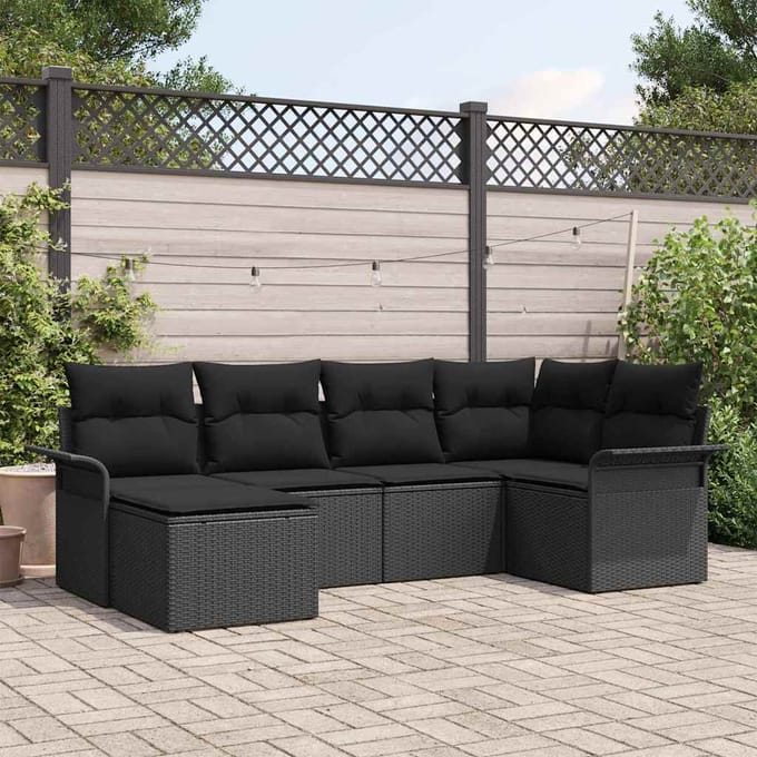 vidaXL - Tuinbank - Set - 6 - st - Zwart - poly - rattan