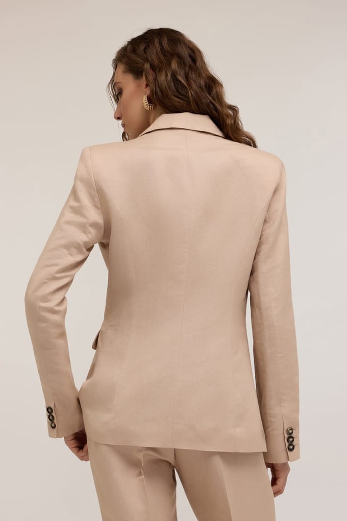 Motivi Single-breasted Linen-blend Blazer Beige Größe: 32 | Blazer Outlet | Damen | Braun