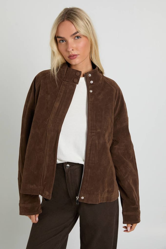 boohoo Dames Nep suede bomberjack | Chocolate | Maat: 8