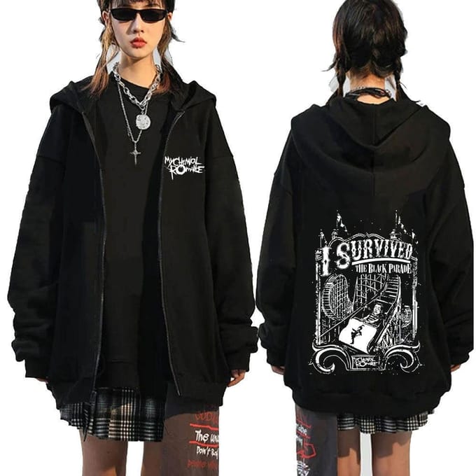 Chemical Romance Mcr Dode Rits Trui Zwart Parade Punk Emo Rock Rits Sweatshirt Mannen S black