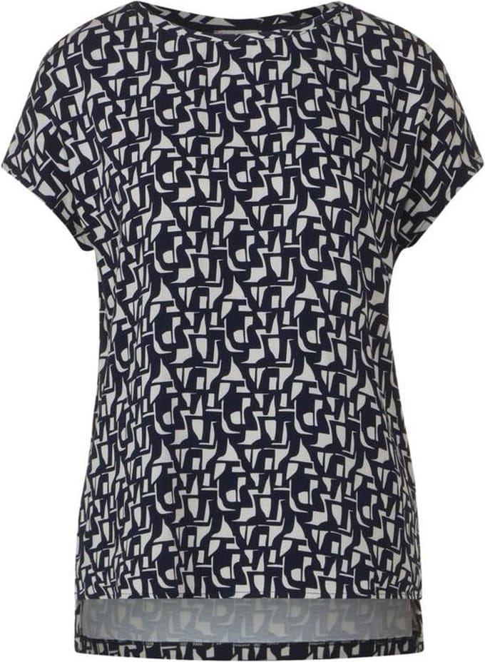 Street One printed mat-mix shirt - Dames T-shirt - deep blue - Maat 38