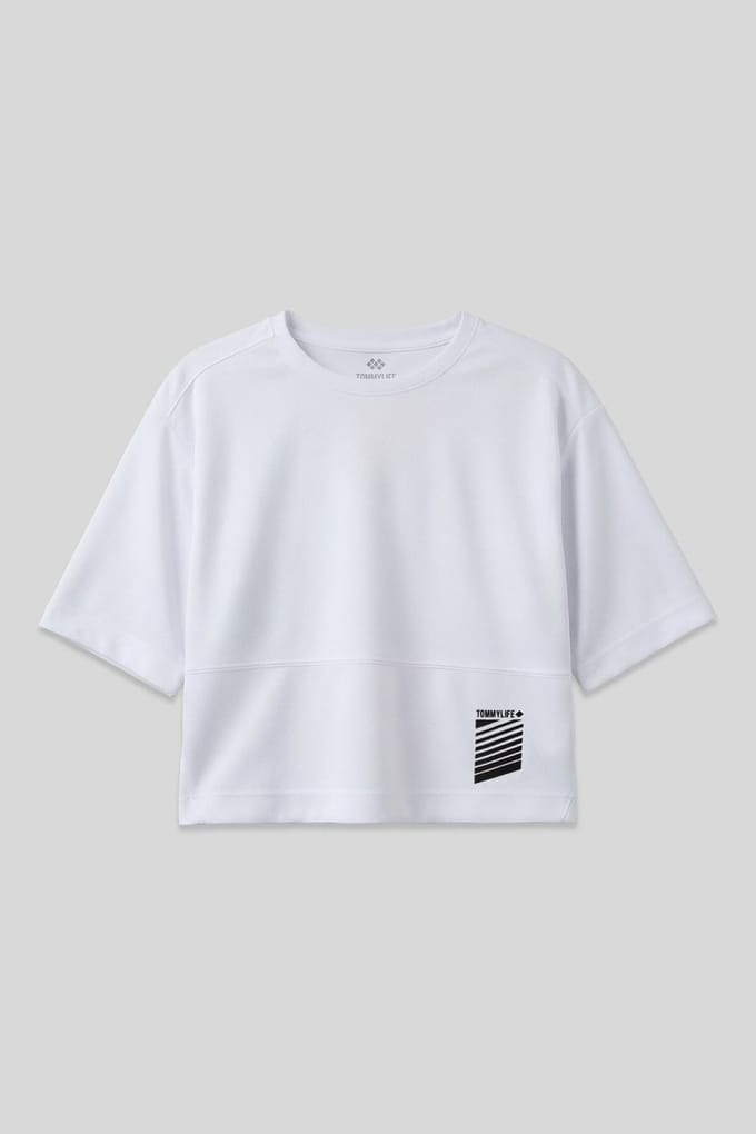 Overmaatse Crop Crew Neck T-Shirt met Pocket