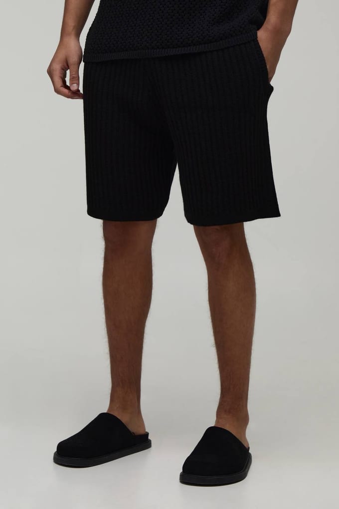 Ontspannen Geribbelde Gebreide Short | Black | Size Small