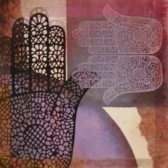Safaary - Oosterse schilderij Mehndi hands Malay Lila