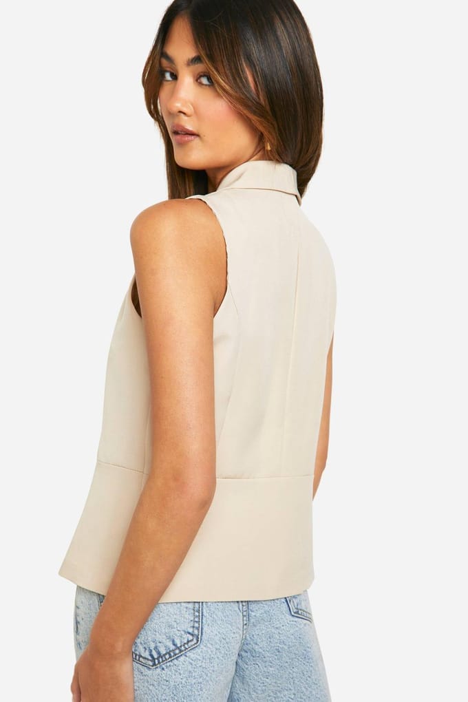 boohoo Dames Gespleten zoom longline weste | Sand | Maat: 14