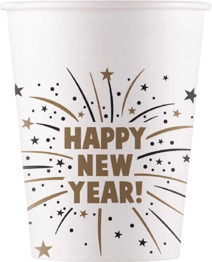 Procos Feestbekers Happy New Year 200 Ml Karton Wit 8 Stuks