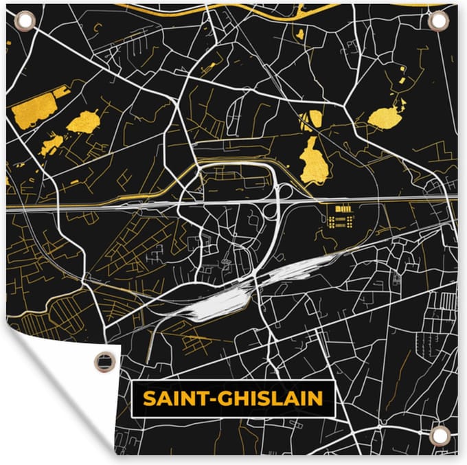 Tuinposters Kaart - Plattegrond - Saint-Ghislain - Gold - Stadskaart - 50x50 cm - Tuindoek