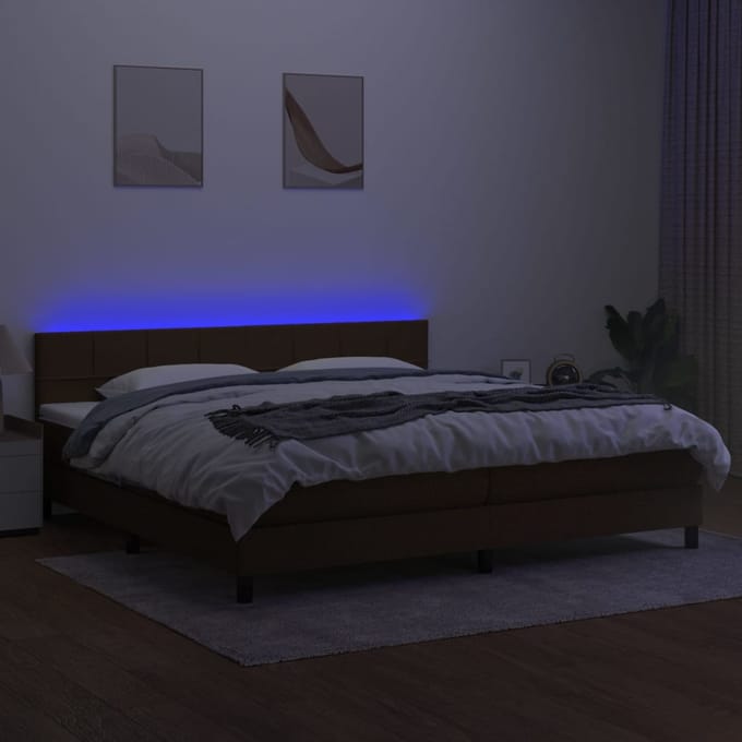 vidaXL - Boxspring - met - matras - en - LED - stof - donkerbruin - 200x200 - cm