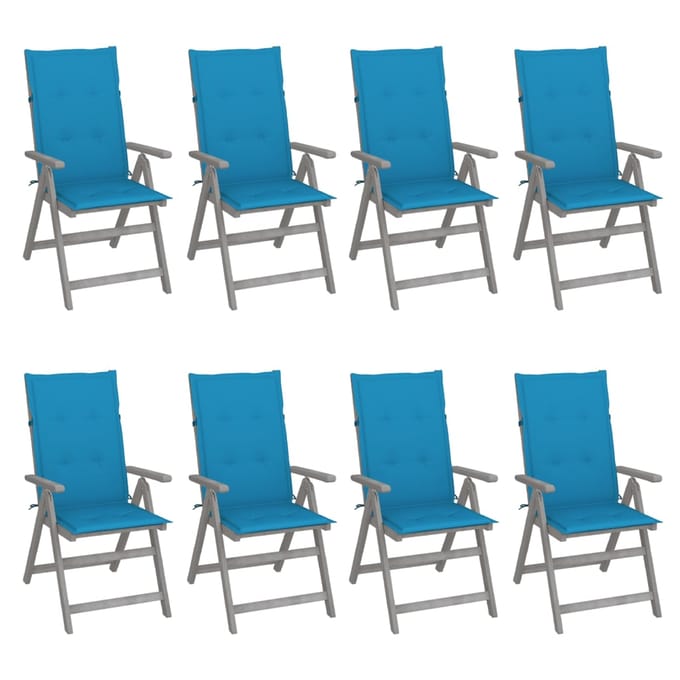 vidaXL - Tuinstoelen - 8 - st - verstelbaar - met - kussens - acaciahout - grijs