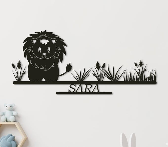 Wanddecoratie kinderen | Leeuwtje in landschap - L (27x60cm)