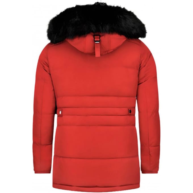 Lange Heren Winterjas - Met Bontkraag - Rood