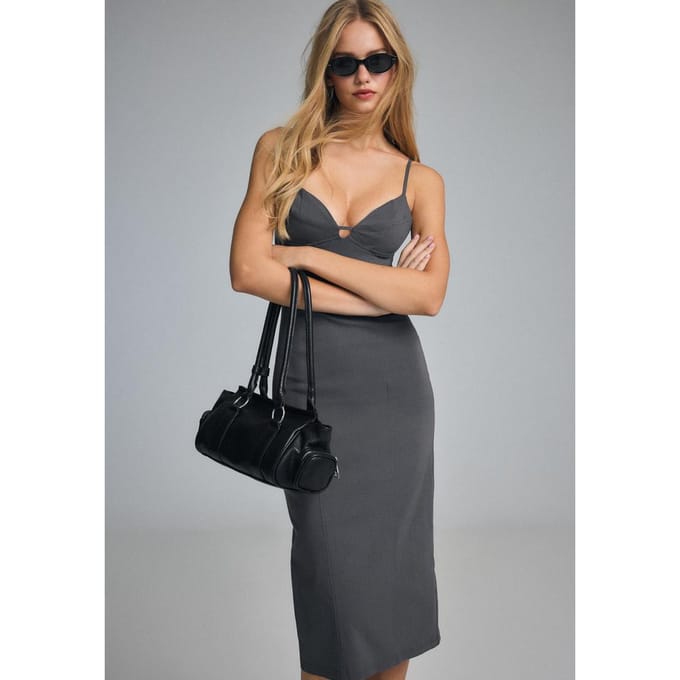 Stradivarius Midi-jurk van Bengaline met bandjes  Donkergrijs XL