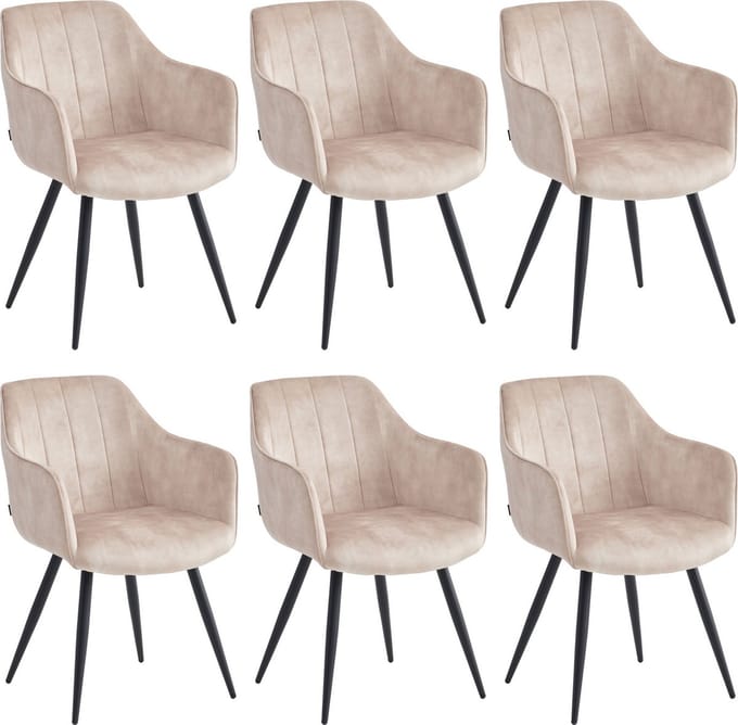 Colenis® - Verto Eetkamerstoel - Set Van 6 - Beige - Adoré Velvet - Industrieel