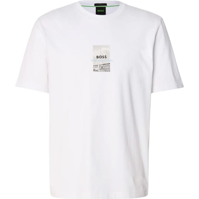 Boss Heren Fotoprint Relaxed Fit T-Shirt (Wit)