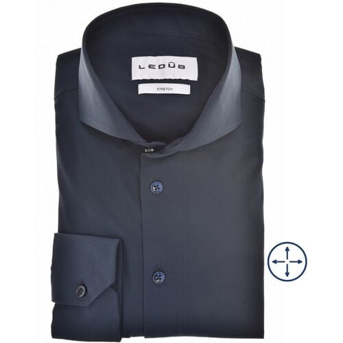 Ledub slim fit overhemd - popeline - donkerblauw - Strijkvriendelijk - Boordmaat: 39