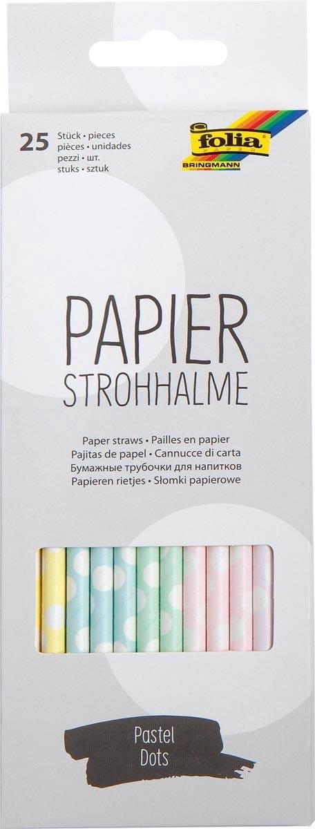 Papieren rietjes pastel stippen 20cm 25 stuks