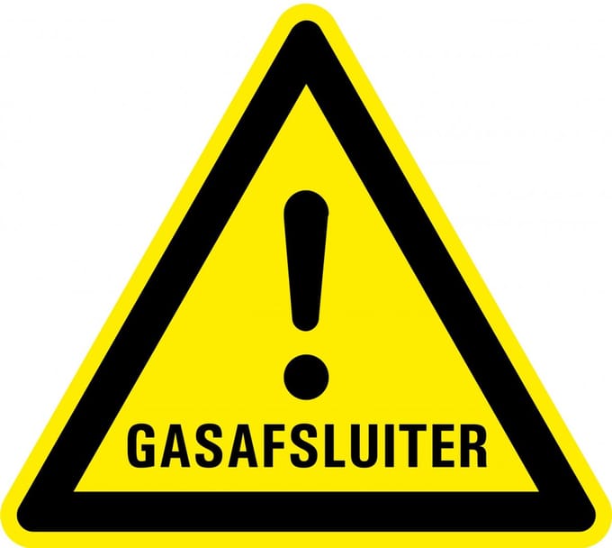 Waarschuwingssticker gasafsluiter 150 mm