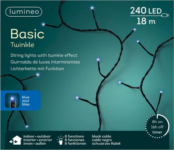 Kerstverlichting twinkle met timer blauw buiten 240 lampjes - boomverlichting