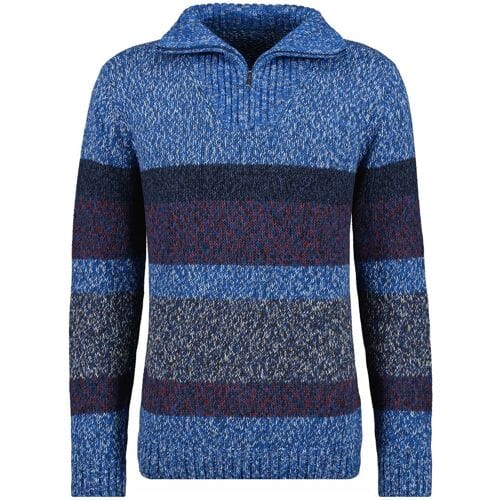 Ragman Trui Troyer Zip Cotton Stripe Knit Royal Blue / male