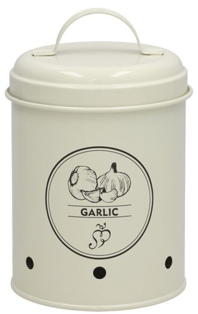 Gerimport Knoflook bewaar pot/blik - metaal - creme - 11 x 17 cm - voorraad/bewaar pot