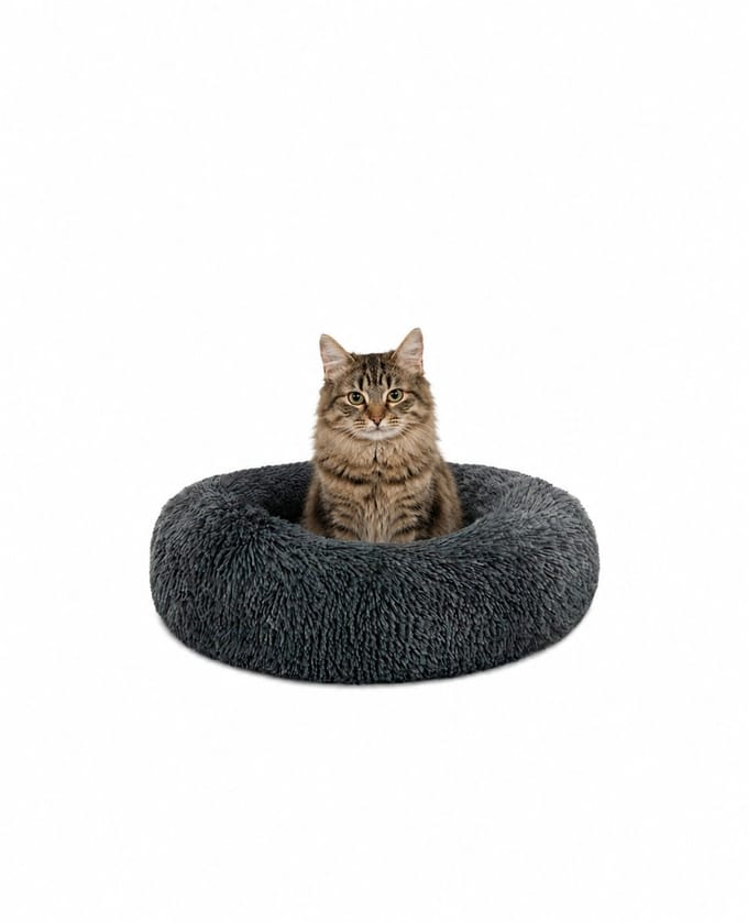 lionto Knuffelbed kat, donutvormig & extra zacht Ø40 cm donkergrijs