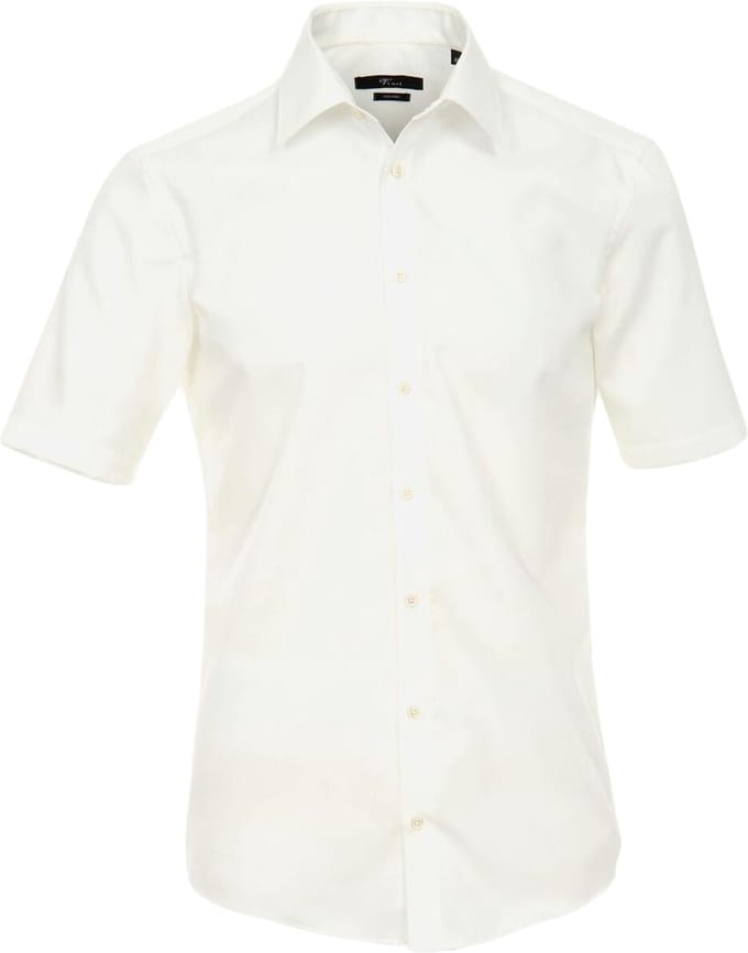 VENTI modern fit overhemd - korte mouw - popeline - beige - Strijkvrij - Boordmaat: 44