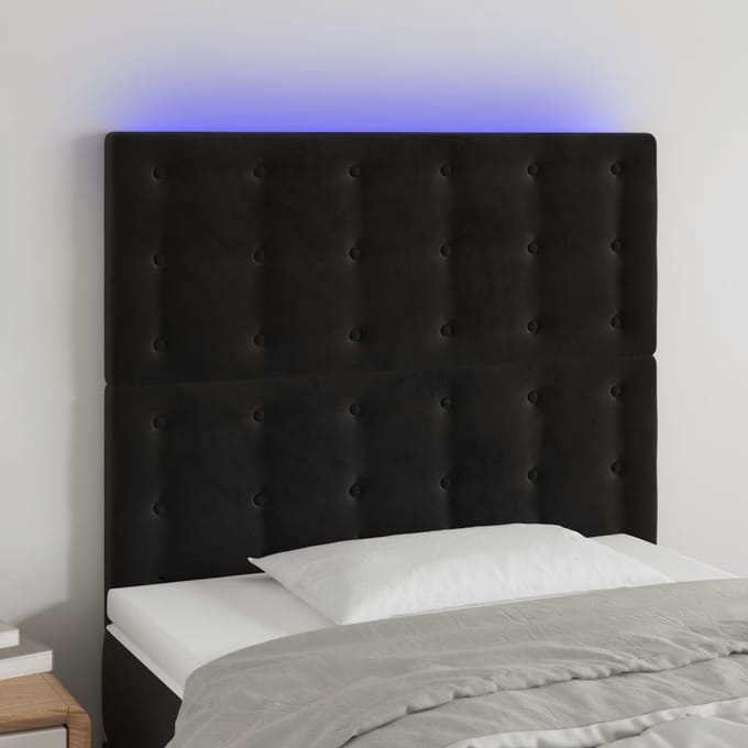 vidaXL - Hoofdbord - LED - 90x5x118/128 - cm - fluweel - zwart