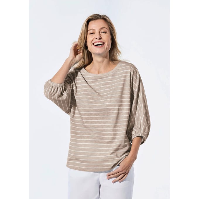 Shirt van effectgaren - beige / wit / gestreept - Gr. 21 van Goldner Fashion