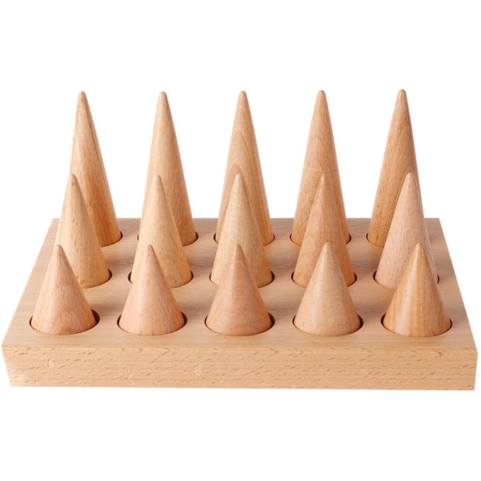 Houten 15 Vingers Display Ringhouder Vitrinestandaard Sieraden Ringen Organizer beige