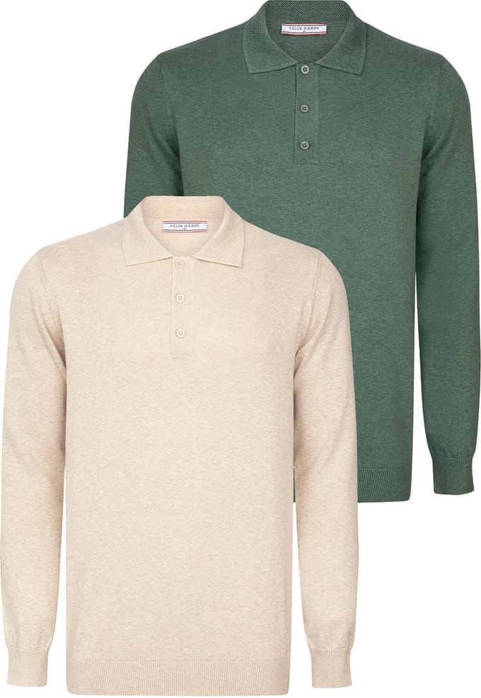 Felix Hardy Pullover Met Polokraag - 2 Pack Polo - 100% Katoen Heren Beige-Groen - S