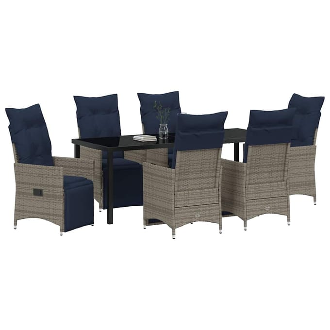 vidaXL - Tafel - en - stoelen - set - 7 - st - Grijs - PE - Riet