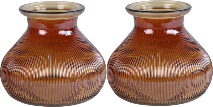 Decostar Bloemenvaas - 2x stuks - kastanje bruin glas - H12 x D15 cm