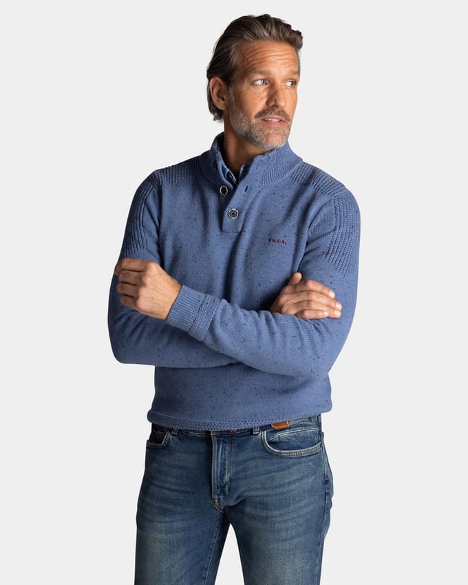 NZA - Blauwe half button trui