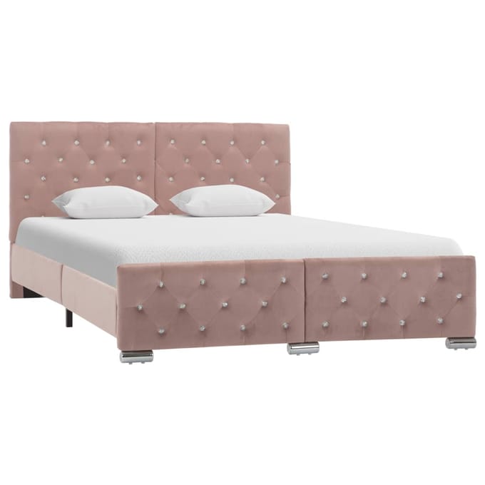 vidaXL - Bedframe - fluweel - roze - 140x200 - cm