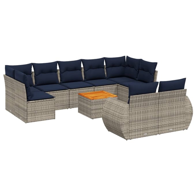 vidaXL - 10-delige - tuinbankset - met - kussens, - grijs - polyrotan
