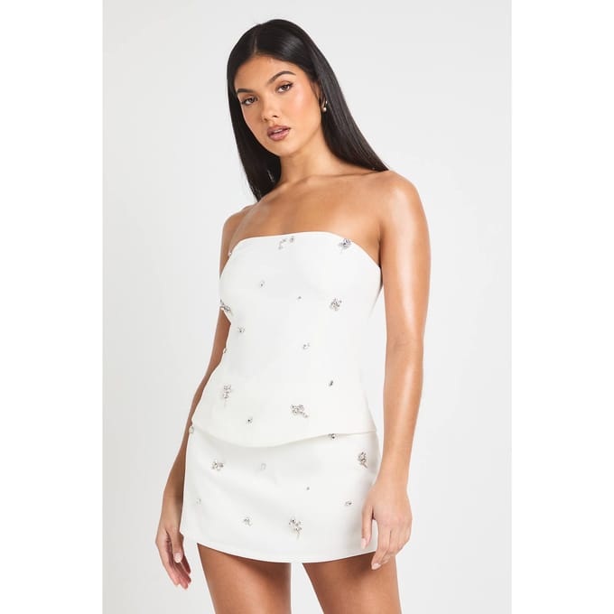 boohoo Dames Diamante Versierde Skort | Wit | Maat: 42